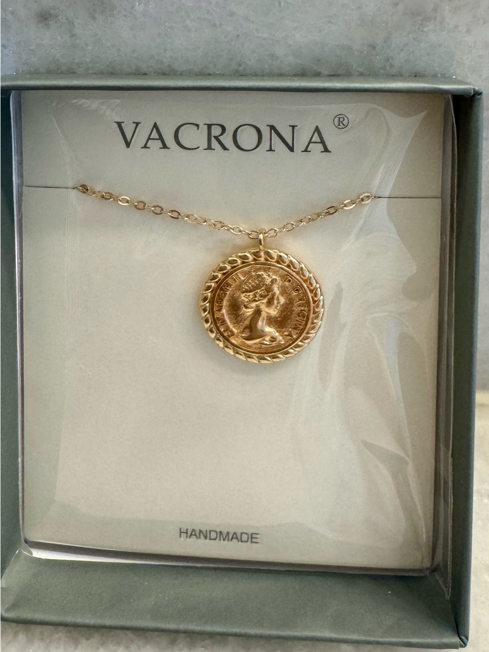 Coin Necklace 18K Gold Plated Medallion Coin Pendant NEW in BOX